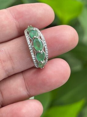 Natural Zambian Emerald w/ CZ accents Ring in 925 Sterling silver Size 8